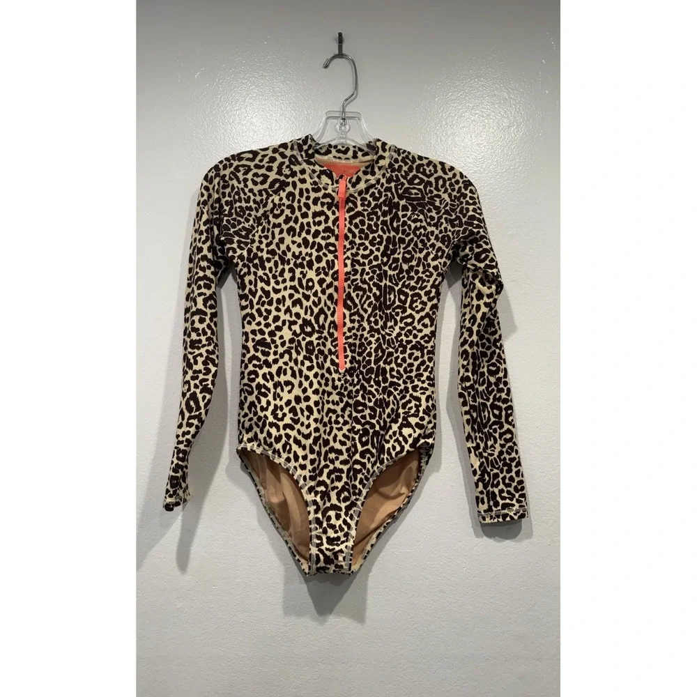 Crewcuts Long Sleeve Swimsuit Girls Size 14 Leopard Print Rashguard Vacation UPF